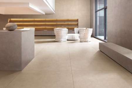 Světlá dlažba ve vzhledu betonu Global+ Cream 120x241 Nat. Rett.