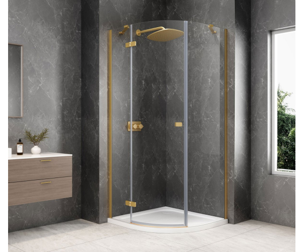 Polysan Globe Gold Matt čtvrtkruhový Sprchový Kout 900x900mm, čiré Sklo, Levé