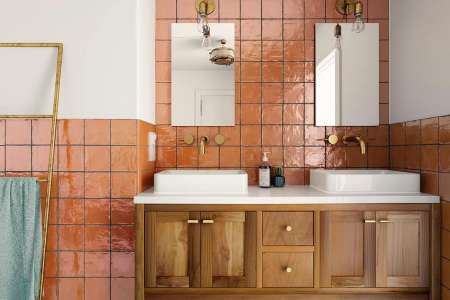 Výrazný oranžový obklad do koupelny Equipe La Riviera Ginger 13,2x13,2