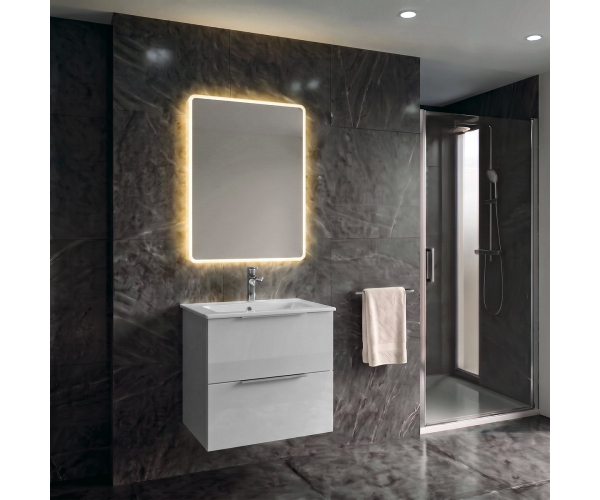 Sapho Set Koupelnová Skříňka Cirasa 50cm S úzkým Umyvadlem A Led Zrcadlem, 2x Zásuv