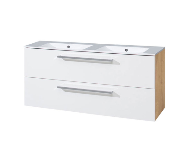 Mereo Bino, Koupelnová Skříňka S Keramickým Umyvadlem 121 Cm, Bílá/dub