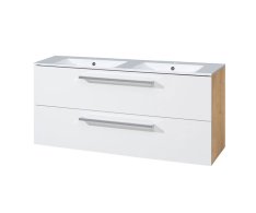 Mereo Bino, Koupelnová Skříňka S Keramickým Umyvadlem 121 Cm, Bílá/dub