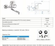 Dřezová Stěnová Baterie S Rovným Ramínkem, Rozteč 100 Mm, Klik-klak - Chrom - Perla PR3115-100