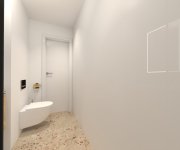 vizualizace černobílé moderní koupelny s obkladem Marca Corona Longarine Brio a dlažbou Fioranese I Cocci Siciliani