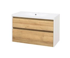 Mereo Opto, Koupelnová Skříňka S Umyvadlem Z Litého Mramoru 101 Cm, Bílá/dub Riviera