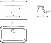 Umyvadlo Ceramic Slim Wall R, nástěnné - Umyvadlo Ceramic Slim Wall R 55 N, s otvorem pro baterii, s přepadem, antracit XJX03155005