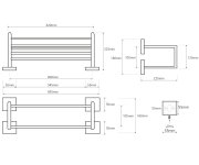 Sapho X-square Polička Na Ručníky Dvojitá S Hrazdou 600x160x225mm, Chrom