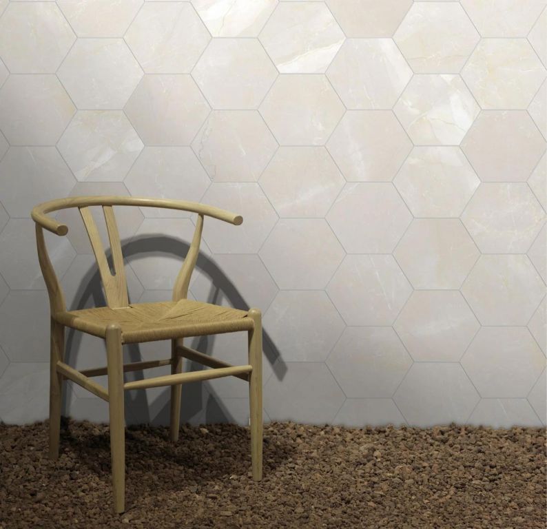 Realizace Krásná imitace mramoru v šestihranu Codicer Pulpis Marfil Hex