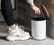 Aqualine Bambus Odpadkový Koš Kulatý 3l, Soft Close, Bílá Mat