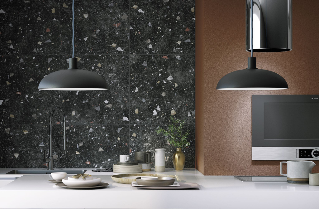 Realizace Luxusní obklad ve vzhledu terrazzo - Codicer Sonar Dark
