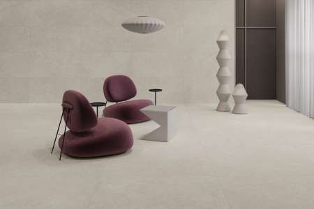 Designový obývací prostor s dlažbou Navarti Batela Beige