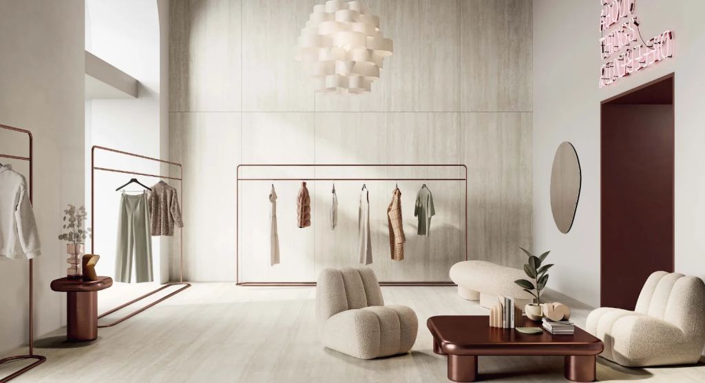 Realizace Realizace moderního obývacího pokoje Touch Stone Vein White ze serie Wide Gress 280