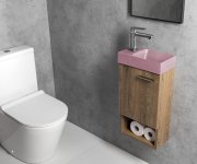 Sapho Piccolino Betonové Umývátko 30,8x17cm, Baterie Vlevo, Růžová Mat