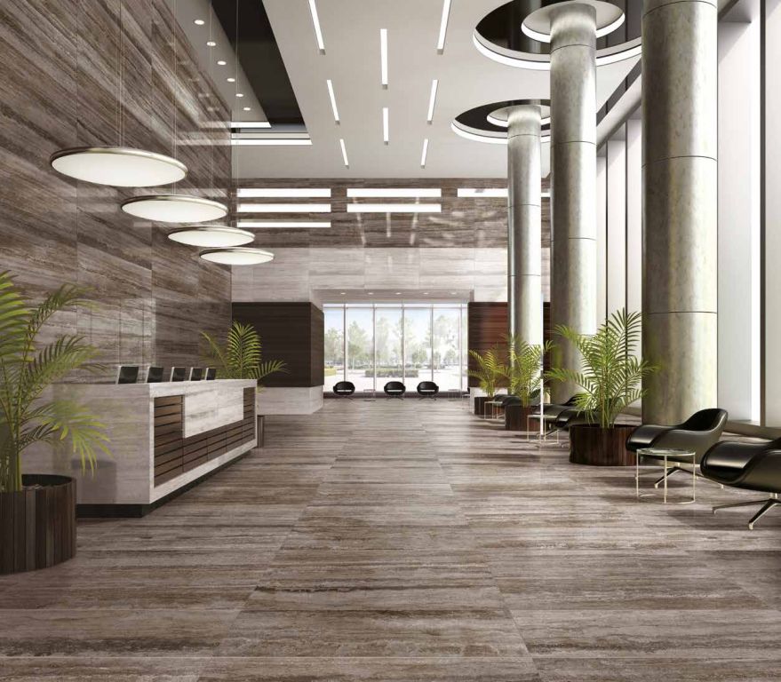Realizace Lobby hotelu s obklady a dlažbou jako travertin ze série Sichenia Travertini XL.