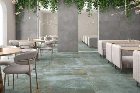Restaurace s dlažbou Navarti Oxyde Turquois 90x90