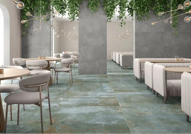 Realizace Restaurace s dlažbou Navarti Oxyde Turquois 90x90