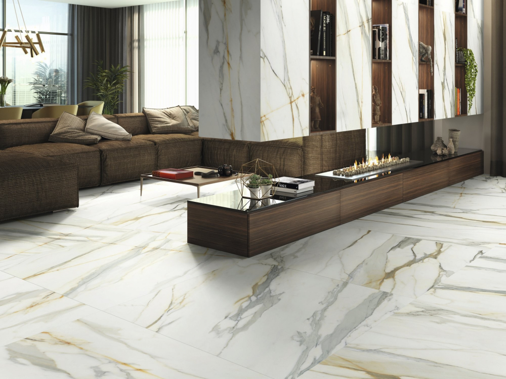 Realizace Elegantní mramorová dlažba Ape Calacatta Borghini