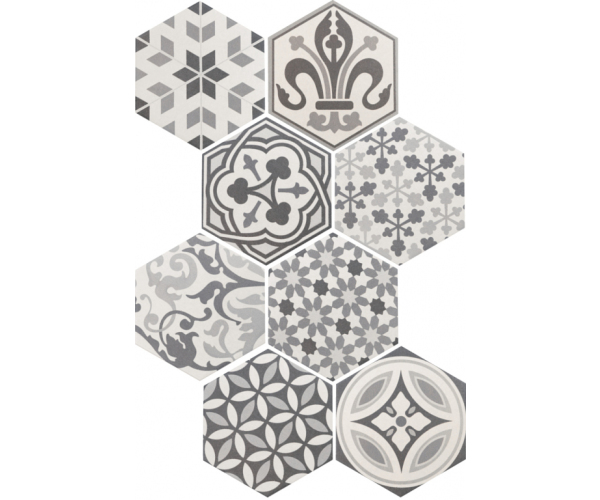 Vzorovaná dlažba Equipe Hexatile Harmony B&W 17,5x20