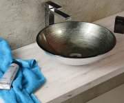Sapho Damar Skleněné Umyvadlo Na Desku ø 42m, Tmavě šedá/stříbrná