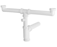 Bruckner Dřezový Sifon S Odbočkou 6/4", Pro Dvojdřez, Pračková Odbočka, Dn50, Bílá