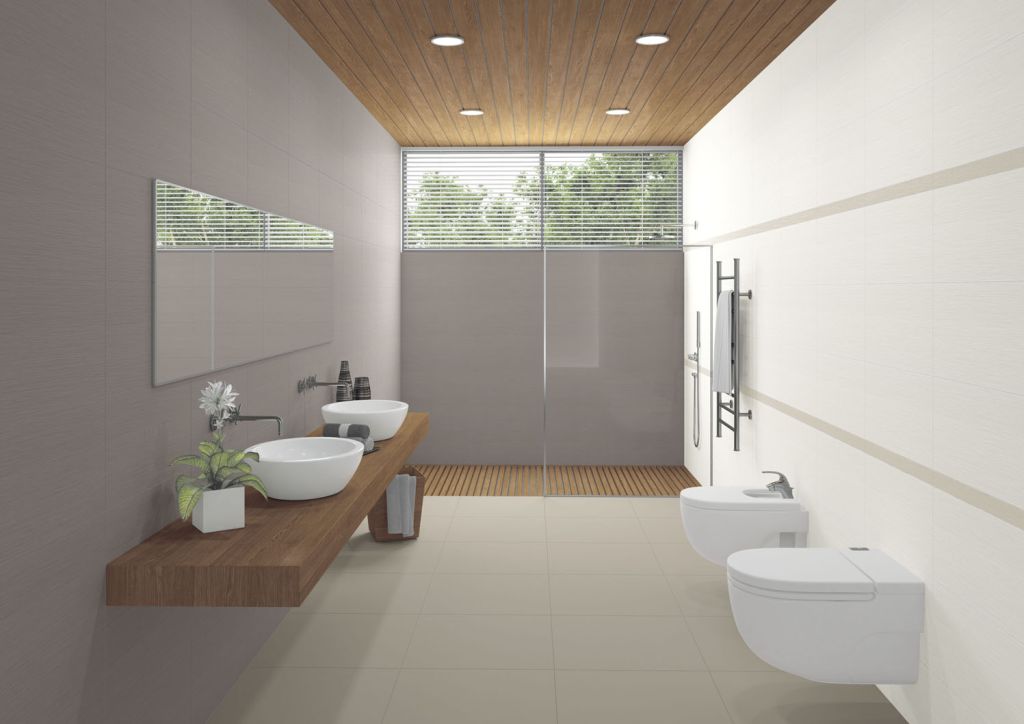 Realizace Moderní koupelna Aleluia Ceramicas Dune White & Greige