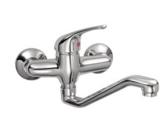 Dřezová Stěnová Baterie S Tvarovaným Plochým Ramínkem, Rozteč 100 Mm, Klik-klak - 