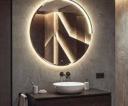 Sapho Bord Kulaté Zrcadlo S Led Svítidlem Moon, Broušená Hrana, ø 60cm, Cu Free, černá Mat