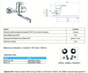 Dřezová Stěnová Baterie S Rovným Ramínkem, Rozteč 150 Mm, Klik-klak - Chrom - Perla PR3115
