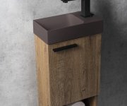 Sapho Piccolino Betonové Umývátko 30,8x17cm, Baterie Vpravo, Tmavě Hnědá Mat