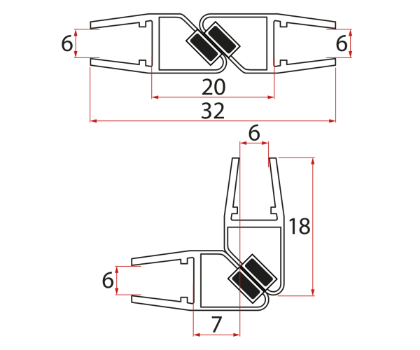 Aqualine Set Magnetických Těsnění 45°pro Sklo 6/6mm, 2000mm (2ks)