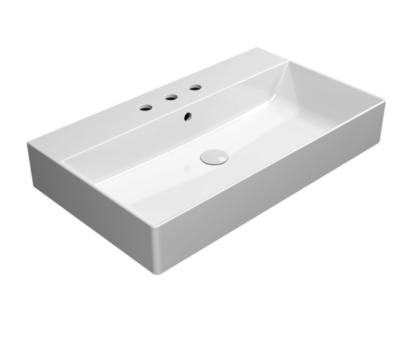 Gsi Kube X Keramické Umyvadlo 80x47cm, Broušená Spodní Hrana, 3 Otvory, Bílá Extraglaze