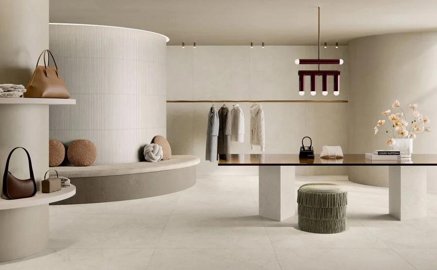 Realizace Butik světle béžové barvy ze serie Pastorelli Cocoon.