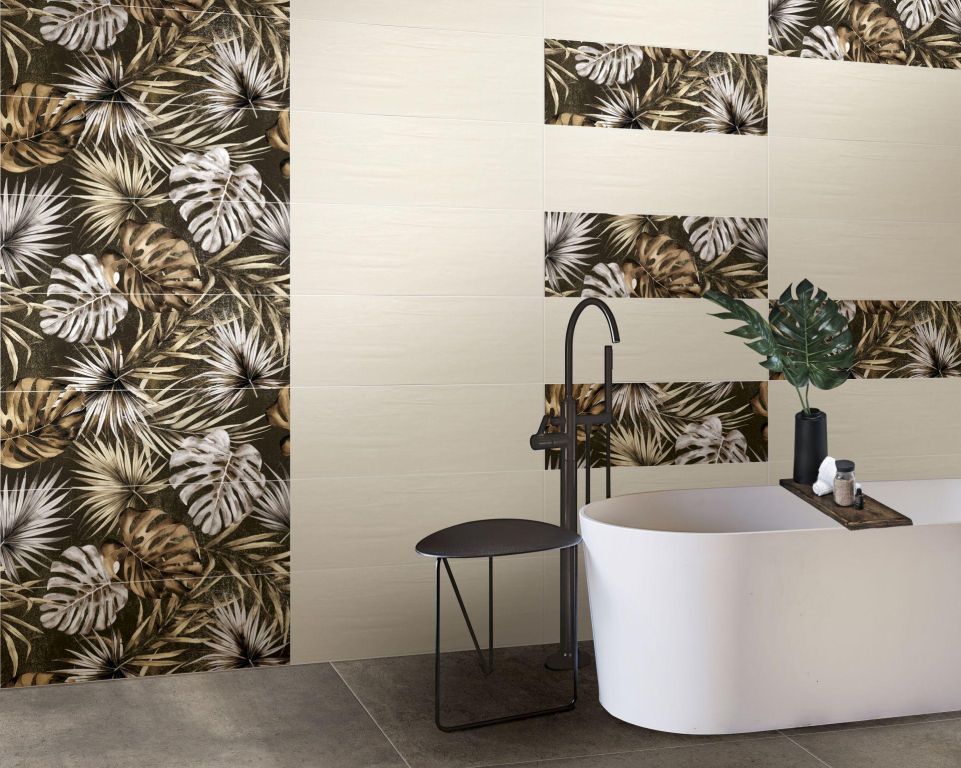 Realizace Tropické listy rostliny Monstera na dekorech Brennero Bloomy Trop 25x75